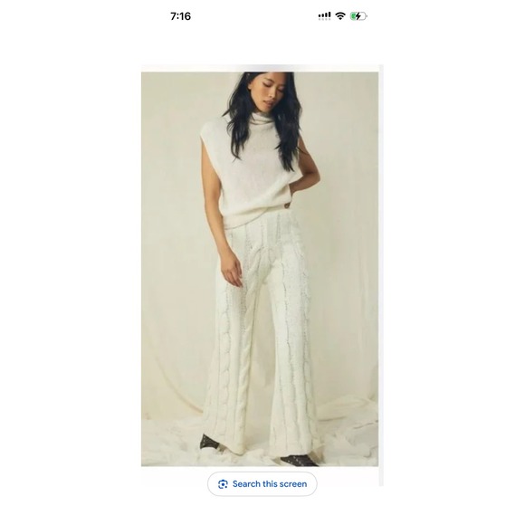 Free People Pants - Free People Women Ivory Cable Knit Wide Leg Pants High Rise Cozy Loungewear XS/S
